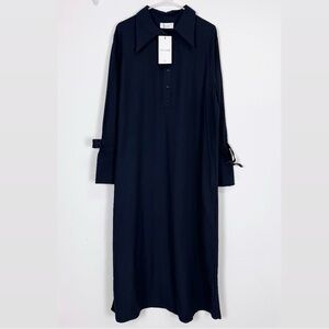 Touche Prive Shirt Dress Womens 44 US 12 Navy Blue Maxi Cotton Blend NWT